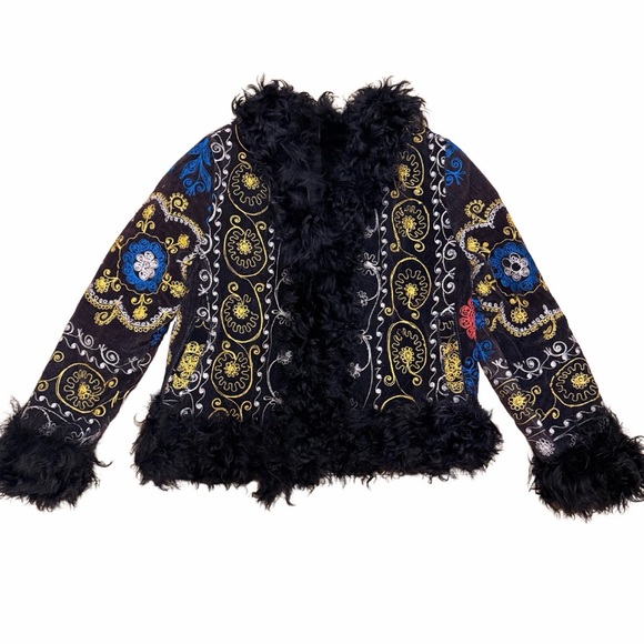 Shearling Coat / Afghan Coat with Goat Hide and Mongolian Sheep Trim Size 0-4 - Picture 2 of 4